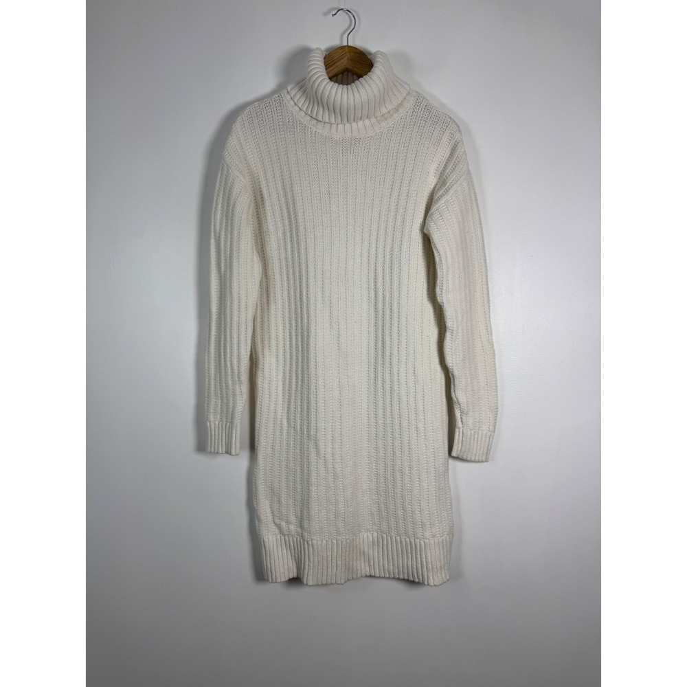 Classic Banana Republic Womens Small Sweater Dress Ivory Ribbed Knit Turtleneck